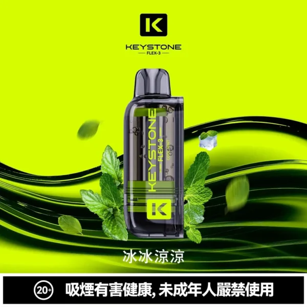 KEYSTONE FLEX-3 鑰石 25000口磁吸換彈拋棄式電子煙套裝｜22W/28W/40W三段功率調節 Mesh網狀芯 15ml透明油艙 1100mAh Type-C充電 台灣現貨【買一盒煙彈送主機】